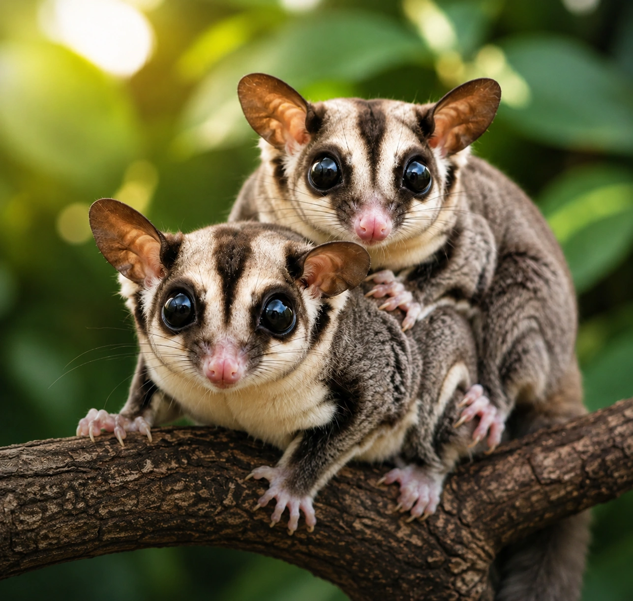 Sugar glider mid-glide, wrapped in its patagium membrane